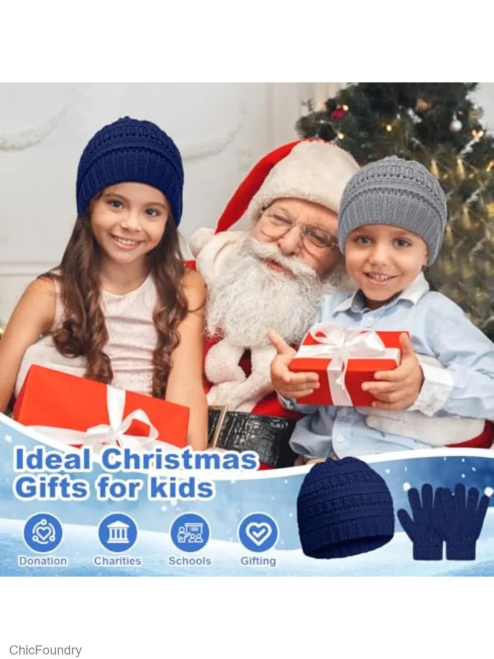 Kids Winter Knit Hat & Gloves Set Acrylic 5-12Y